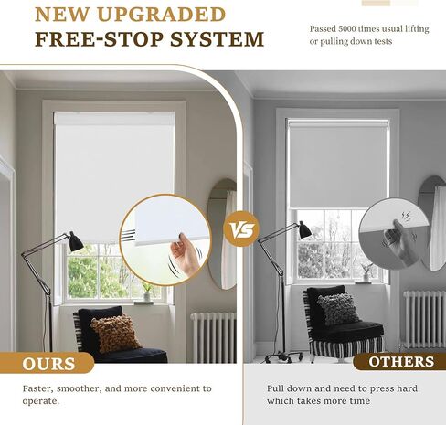 Grandekor Cordless Roller Shades for Windows, Blackout Blinds Room Darkening Pull Down Shades with Free-Stop System, Thermal Insulated UV Protection for Home Office,White 34"x72" in Saudi Arabia