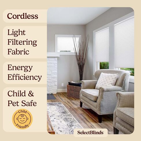 SelectBlinds Casual Cordless Light Filtering Cellular Shades – Soft Light & Privacy, Essential White, Inside Mount (36" W x 66" H) in Saudi Arabia