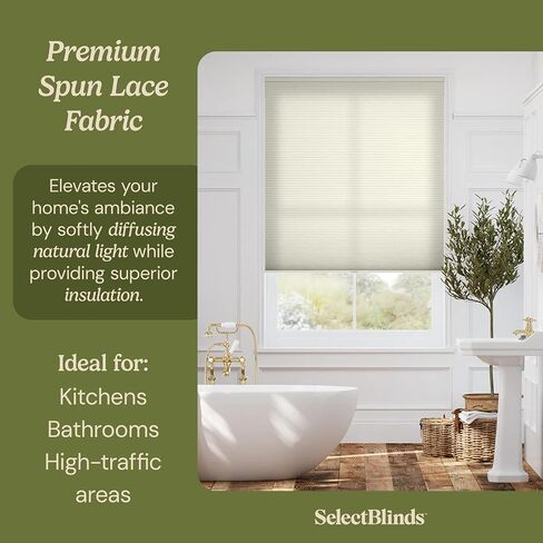 SelectBlinds Casual Cordless Light Filtering Cellular Shades – Soft Light & Privacy, Essential White, Inside Mount (36" W x 66" H) in Saudi Arabia