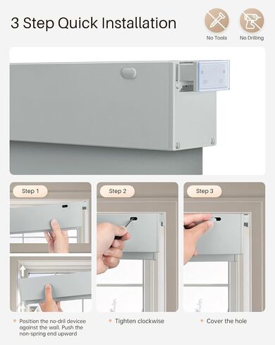 No Drill Blinds for Indoor Windows, Blackout Roller Shades, Cordless Thermal Insulated No Tools Easy Install Blinds for Bedroom Bathroom Home Office (Gray, 47" W x 72" H) in Saudi Arabia