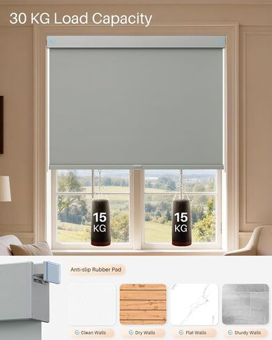 No Drill Blinds for Indoor Windows, Blackout Roller Shades, Cordless Thermal Insulated No Tools Easy Install Blinds for Bedroom Bathroom Home Office (Gray, 47" W x 72" H) in Saudi Arabia