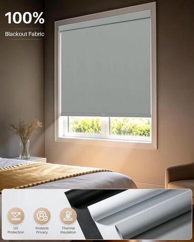 No Drill Blinds for Indoor Windows, Blackout Roller Shades, Cordless Thermal Insulated No Tools Easy Install Blinds for Bedroom Bathroom Home Office (Gray, 47" W x 72" H) in Saudi Arabia
