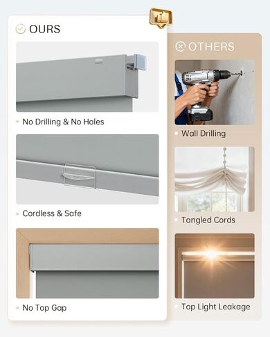 No Drill Blinds for Indoor Windows, Blackout Roller Shades, Cordless Thermal Insulated No Tools Easy Install Blinds for Bedroom Bathroom Home Office (Gray, 47" W x 72" H) in Saudi Arabia