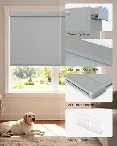 No Drill Blinds for Indoor Windows, Blackout Roller Shades, Cordless Thermal Insulated No Tools Easy Install Blinds for Bedroom Bathroom Home Office (Gray, 47" W x 72" H) in Saudi Arabia