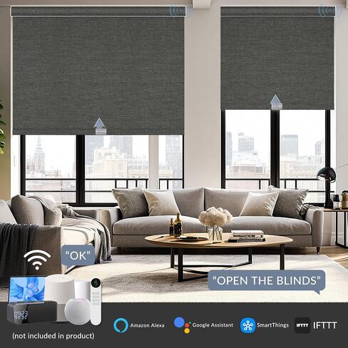 Boolegon Motorized Roller Blinds - 100% Blackout Smart Electric Shades with Remote, Compatible with Alexa/Google Home/HomeKit via Hub, Easy Install for Home Office, Black, Custom Size. in Saudi Arabia