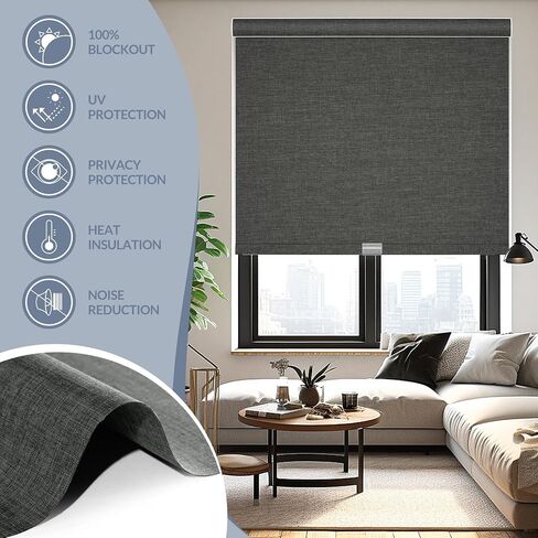 Boolegon Motorized Roller Blinds - 100% Blackout Smart Electric Shades with Remote, Compatible with Alexa/Google Home/HomeKit via Hub, Easy Install for Home Office, Black, Custom Size. in Saudi Arabia