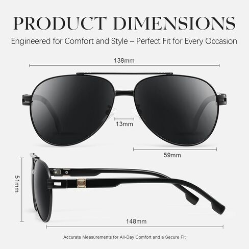 Polarized Aviator Sunglasses for Men Women- Fashion Shades Retro Sun Glasses Driving Fishing Golf UV Protection in Saudi Arabia