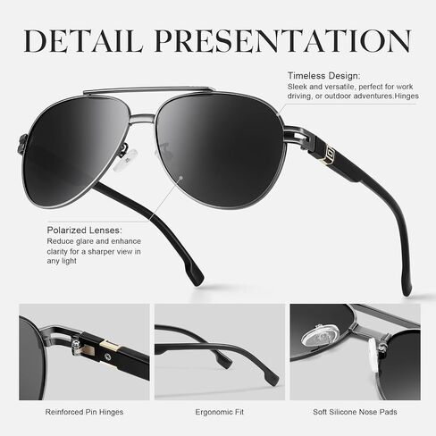 Polarized Aviator Sunglasses for Men Women- Fashion Shades Retro Sun Glasses Driving Fishing Golf UV Protection in Saudi Arabia