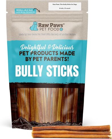 Raw Paws Thin Bully Sticks for Dogs, 6" (20 Pack) - Bully Sticks for Small Dogs Free Range Bull Pizzle - Low Odor Mini Bully Sticks for Puppies - Small Bully Sticks - Puppy Bully Sticks for Dogs in Saudi Arabia