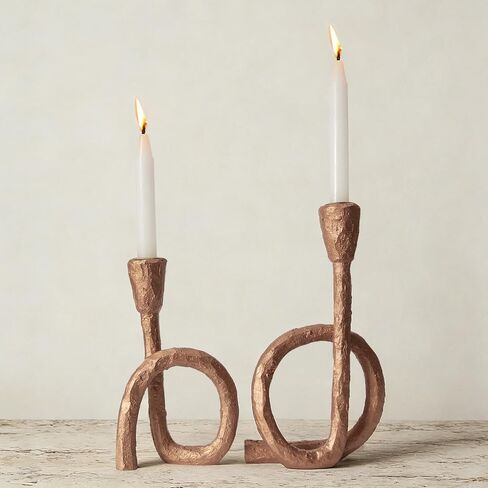 DN DECONATION Gold Twisted Candle Holders Set of 2, Vintage Resin Taper Candlestick Holder for Table Centerpiece, Wedding, Holiday Decor, Housewarming, Classic Home Decor in Saudi Arabia