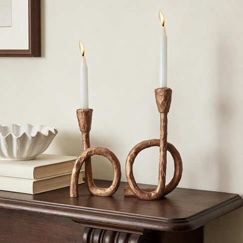 DN DECONATION Gold Twisted Candle Holders Set of 2, Vintage Resin Taper Candlestick Holder for Table Centerpiece, Wedding, Holiday Decor, Housewarming, Classic Home Decor in Saudi Arabia