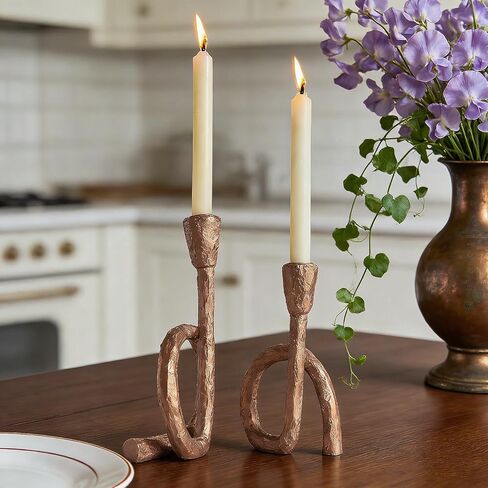 DN DECONATION Gold Twisted Candle Holders Set of 2, Vintage Resin Taper Candlestick Holder for Table Centerpiece, Wedding, Holiday Decor, Housewarming, Classic Home Decor in Saudi Arabia