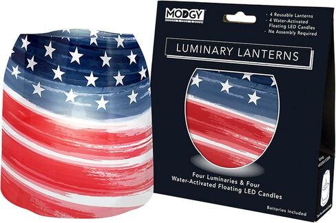 MODGY Luminary LED Lantern Decorative Candle Holder Indoor Outdoor Decor, Plastic Candle Lamp for Wedding Table Centerpiece Porch, Flameless Floating Candles, StarsNStripes in Kuwait