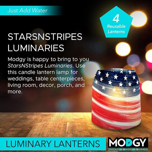 MODGY Luminary LED Lantern Decorative Candle Holder Indoor Outdoor Decor, Plastic Candle Lamp for Wedding Table Centerpiece Porch, Flameless Floating Candles, StarsNStripes in Kuwait