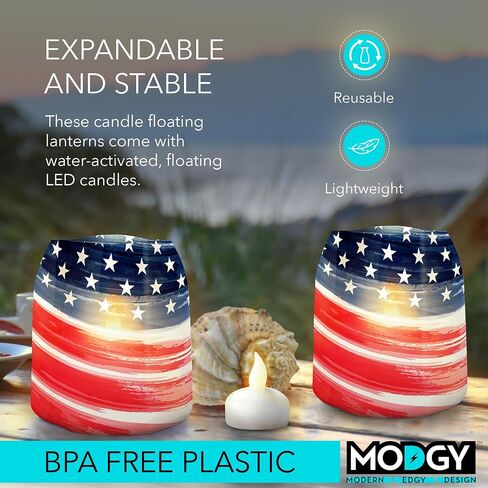 MODGY Luminary LED Lantern Decorative Candle Holder Indoor Outdoor Decor, Plastic Candle Lamp for Wedding Table Centerpiece Porch, Flameless Floating Candles, StarsNStripes in Kuwait
