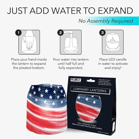 MODGY Luminary LED Lantern Decorative Candle Holder Indoor Outdoor Decor, Plastic Candle Lamp for Wedding Table Centerpiece Porch, Flameless Floating Candles, StarsNStripes in Kuwait
