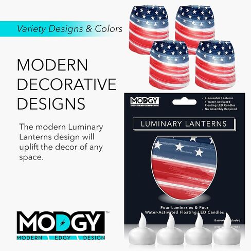 MODGY Luminary LED Lantern Decorative Candle Holder Indoor Outdoor Decor, Plastic Candle Lamp for Wedding Table Centerpiece Porch, Flameless Floating Candles, StarsNStripes in Kuwait