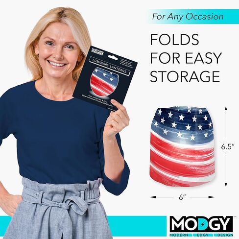 MODGY Luminary LED Lantern Decorative Candle Holder Indoor Outdoor Decor, Plastic Candle Lamp for Wedding Table Centerpiece Porch, Flameless Floating Candles, StarsNStripes in Kuwait