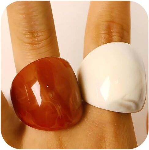 Chunky Wide Hippie Red White Resin Finger Ring, Thick Punk Brown Green Acrylic Knuckle Rings for Women Simple Trendy Party Statement Y2k Jewelry Gift in Saudi Arabia