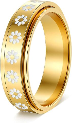 Tanyoyo Daisy Fidget Ring for Anxiety Relief - 18K Gold Plated Spinner Band for Stress Relief,Stainless Steel Statement Flower Ring for Women,Thoughtful Gift for Birthday Valentine's Day,Size 6-10 in Saudi Arabia