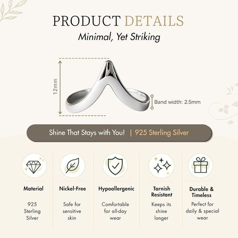 SOVATS 925 Sterling Silver Chevron Thumb Ring for Women – Rhodium Plated Minimalist V-Shaped Band, Stackable & Nickel-Free in Saudi Arabia