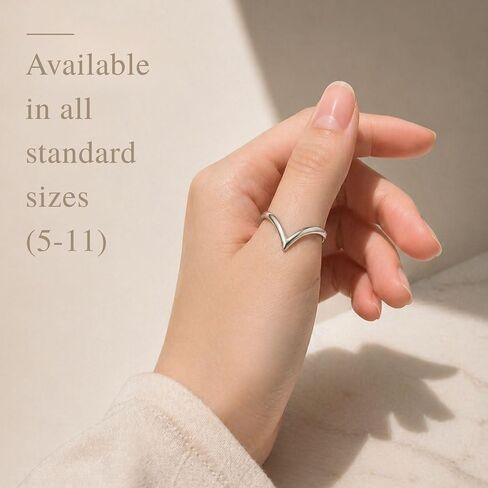 SOVATS 925 Sterling Silver Chevron Thumb Ring for Women – Rhodium Plated Minimalist V-Shaped Band, Stackable & Nickel-Free in Saudi Arabia