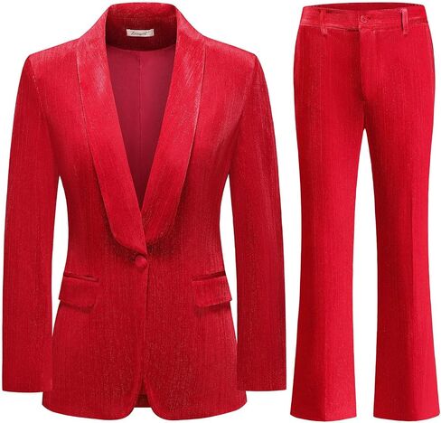Lamgool Women Pantsuit Dressy Silver Thread Velvet 2 Piece Suit Set Blazer and Flared Pants in Saudi Arabia