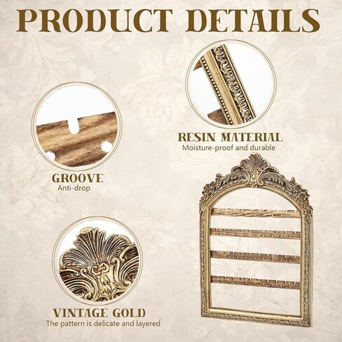 Large Hanging Earring Jewelry Organizers, 13 x 9.3 Inch 4 Layer Vintage Gold Arched Frame, Wall Mounted Jewelry Holder, Decorative Earring Organizer Display for Stud Earring Bracelet Necklace Ring in Saudi Arabia