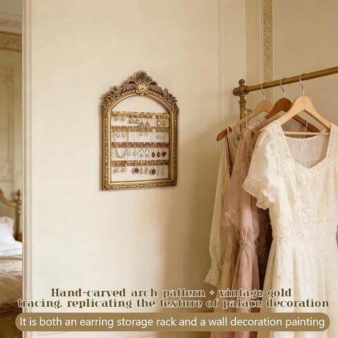 Large Hanging Earring Jewelry Organizers, 13 x 9.3 Inch 4 Layer Vintage Gold Arched Frame, Wall Mounted Jewelry Holder, Decorative Earring Organizer Display for Stud Earring Bracelet Necklace Ring in Saudi Arabia