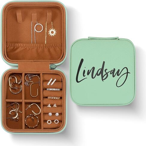 Personalized Leather Jewelry Box with Name, Custom Engraved Jewelry Organizer Case - Adjustable Compartments Jewelry Travel Case, Personalized Gifts for Women, Gifts for Mom, Her, Wife, Rustic in Saudi Arabia