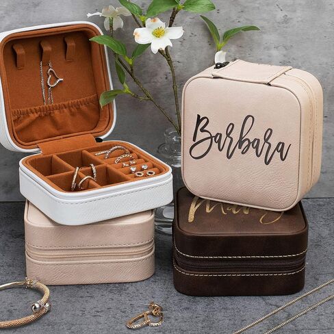Personalized Leather Jewelry Box with Name, Custom Engraved Jewelry Organizer Case - Adjustable Compartments Jewelry Travel Case, Personalized Gifts for Women, Gifts for Mom, Her, Wife, Rustic in Saudi Arabia