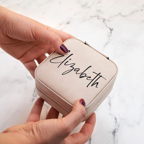 Personalized Leather Jewelry Box with Name, Custom Engraved Jewelry Organizer Case - Adjustable Compartments Jewelry Travel Case, Personalized Gifts for Women, Gifts for Mom, Her, Wife, Rustic in Saudi Arabia