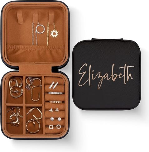 Personalized Leather Jewelry Box with Name, Custom Engraved Jewelry Organizer Case - Adjustable Compartments Jewelry Travel Case, Personalized Gifts for Women, Gifts for Mom, Her, Wife, Rustic in Saudi Arabia