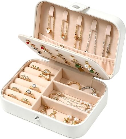 YOJO Travel Jewelry Organizer Case, Portable PU Leather Jewelry Box for Rings, Earrings, Necklaces, Bracelets, Double Layer Jewelry Storage Holder for Women Girls, Travel Accessories for Women (Pink) in Saudi Arabia