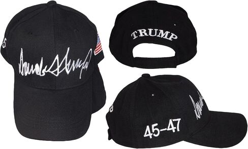 Trade Winds Trump Signature 45-47 USA Flag Black Cotton Adjustable Embroidered Cap Hat in Kuwait