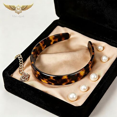 Tortoise Shell Headband for Women, Wide Headbands with Teeth Acetate Resin Hair Bands, Non Slip No Headache Hairband for Women's Hair, Classic Tortoise Headband for Daily Wear (Tortoise) in Kuwait