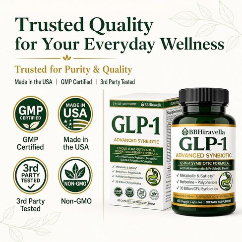 GLP‑1 Advanced Synbiotic – 12‑in-1 Formula with Akkermansia, Berberine & Polyphenols – Premium Daily Supplement – 60 Capsules in Saudi Arabia