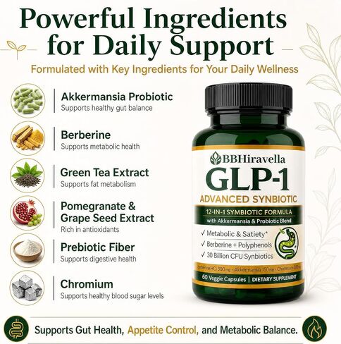 GLP‑1 Advanced Synbiotic – 12‑in-1 Formula with Akkermansia, Berberine & Polyphenols – Premium Daily Supplement – 60 Capsules in Saudi Arabia