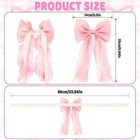 Zkptops 2 Pcs Pink Bow Curtain Tiebacks Elegant French Silky Lace Ribbon Bow Curtain Holdbacks Decorative Ties for Curtains Home Bedroom Office Dining Living Room Wedding Party Decor Accessories in Kuwait