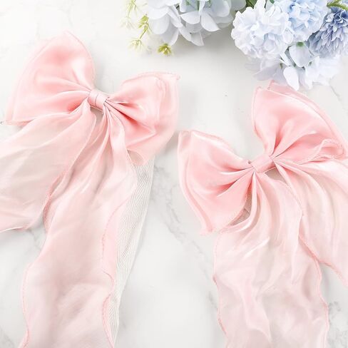 Zkptops 2 Pcs Pink Bow Curtain Tiebacks Elegant French Silky Lace Ribbon Bow Curtain Holdbacks Decorative Ties for Curtains Home Bedroom Office Dining Living Room Wedding Party Decor Accessories in Kuwait