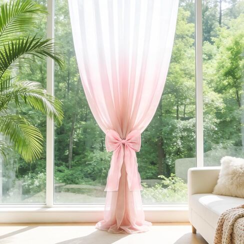 Zkptops 2 Pcs Pink Bow Curtain Tiebacks Elegant French Silky Lace Ribbon Bow Curtain Holdbacks Decorative Ties for Curtains Home Bedroom Office Dining Living Room Wedding Party Decor Accessories in Kuwait