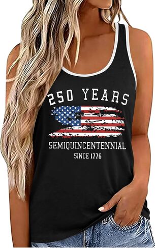 QLIPIN 250 Years American Flag Tank Top Women 250th Anniversary USA Shirt 4th of July Outfits Patriotic Sleeveless Shirt in Kuwait