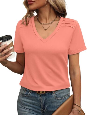 Womens Tops V Neck T Shirt Shoulder Pleated Blouse Business Clothes Fashion Outfits Spring Summer Essentials 2026 in Saudi Arabia