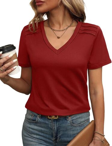 Womens Tops V Neck T Shirt Shoulder Pleated Blouse Business Clothes Fashion Outfits Spring Summer Essentials 2026 in Kuwait
