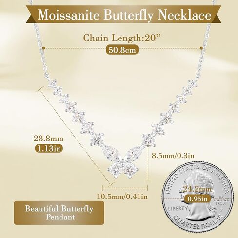 18 Stones Moissanite Butterfly Necklace for Woman,1.638CT Sterling Silver Necklace,Gift for Anniversary Birthday Christmas Valentine Jewelry Gifts for Mom Wife Girlfriend in Kuwait