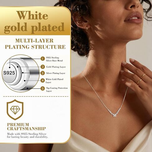 18 Stones Moissanite Butterfly Necklace for Woman,1.638CT Sterling Silver Necklace,Gift for Anniversary Birthday Christmas Valentine Jewelry Gifts for Mom Wife Girlfriend in Kuwait