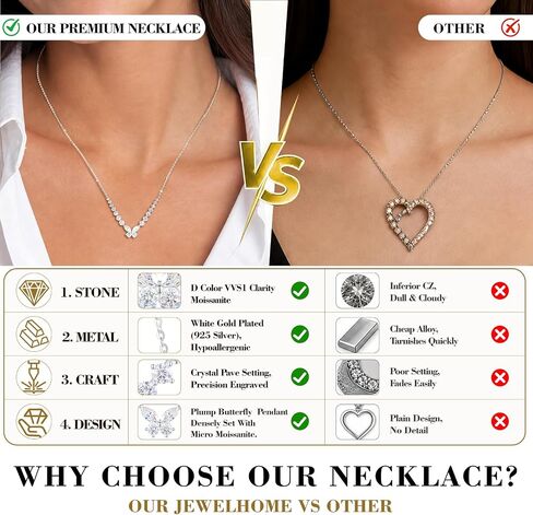 18 Stones Moissanite Butterfly Necklace for Woman,1.638CT Sterling Silver Necklace,Gift for Anniversary Birthday Christmas Valentine Jewelry Gifts for Mom Wife Girlfriend in Kuwait