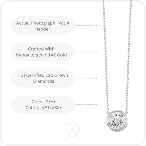 IGI Certified 1/4 to 3 Carat Lab Grown Diamond Round Solitaire Pendant Necklace for Women in 14K Gold (D-E-F/G-H, VS1-VS2, 0.25 to 3.00 cttw) 16 to 18 Inch Adjustable Chain Lobster Claw in Saudi Arabia