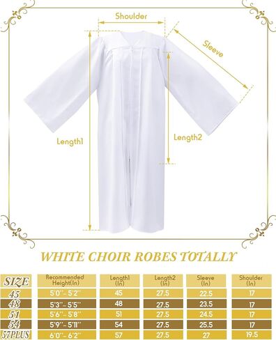 Toulite 1 Pack Unisex Matte Choir Robe for Church White Baptism Robes Graduation Gown Confirmation Costume Pastor Robe in Saudi Arabia
