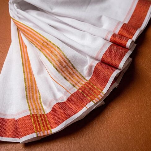 قطن Dhoti Vesti Mundu طبقة واحدة مع حدود لباس تقليدي للمناسبات الدينية وطقوس الزفاف والهدايا in Kuwait